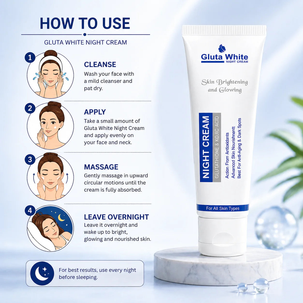 Gluta White Night Cream – Skin Brightening & Dark Spot Removal Cream