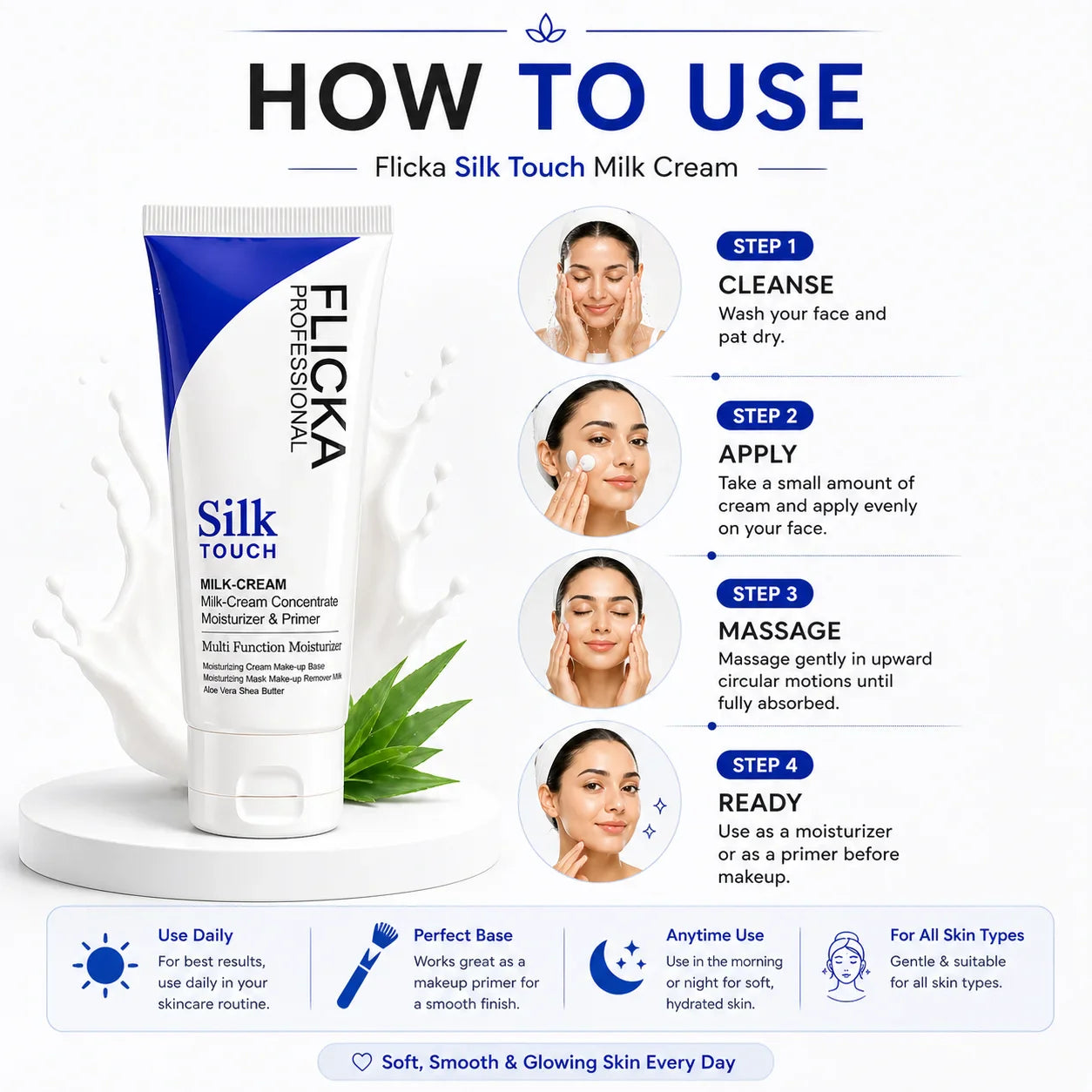 Flicka Silk Touch Milk Cream Pakistan | Face Moisturizer & Makeup Primer
