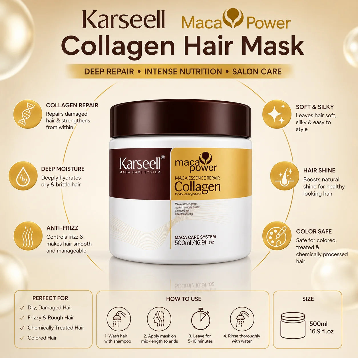 Karseell Maca Power Collagen Hair Mask 500ml – Deep Repair for Dry & Damaged Hair
