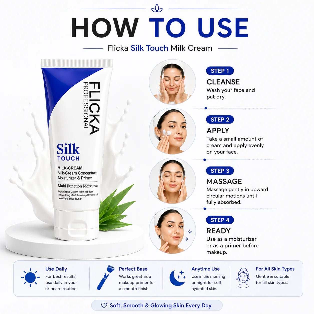 Flicka Professional Silk Touch Milk Cream for Soft Glowing Skin