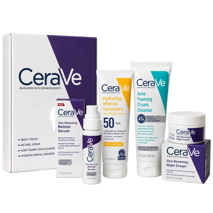 CeraVe Skincare Bundle Pakistan | Original Night Cream, Retinol Serum, SPF 50 & Acne Cleanser