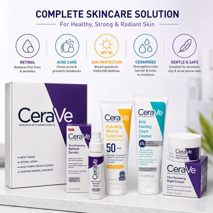 CeraVe Skincare Bundle Pakistan | Original Night Cream, Retinol Serum, SPF 50 & Acne Cleanser