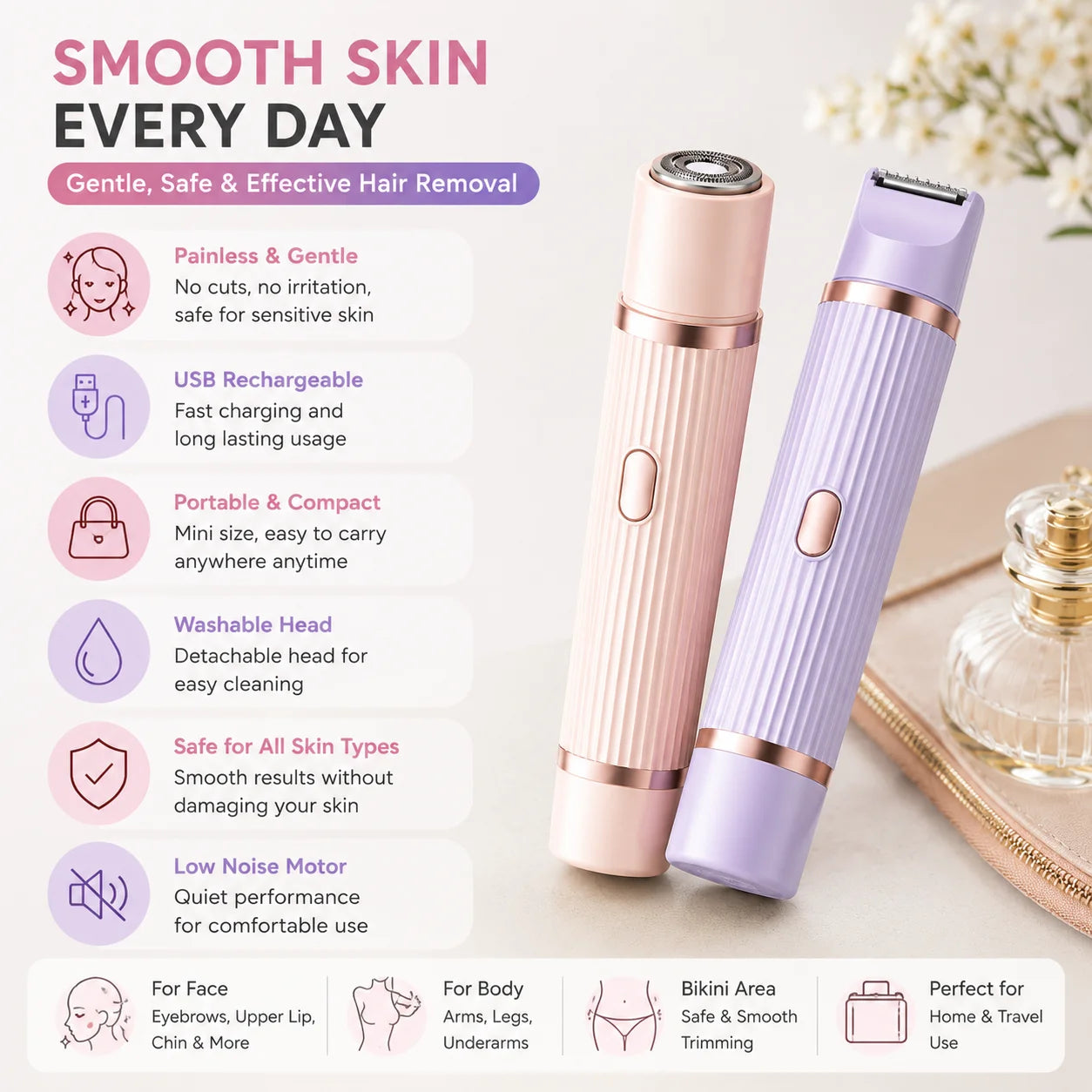 2 in 1 Double Headed Electric Shaver for Women Pakistan | Facial & Body Hair Remover