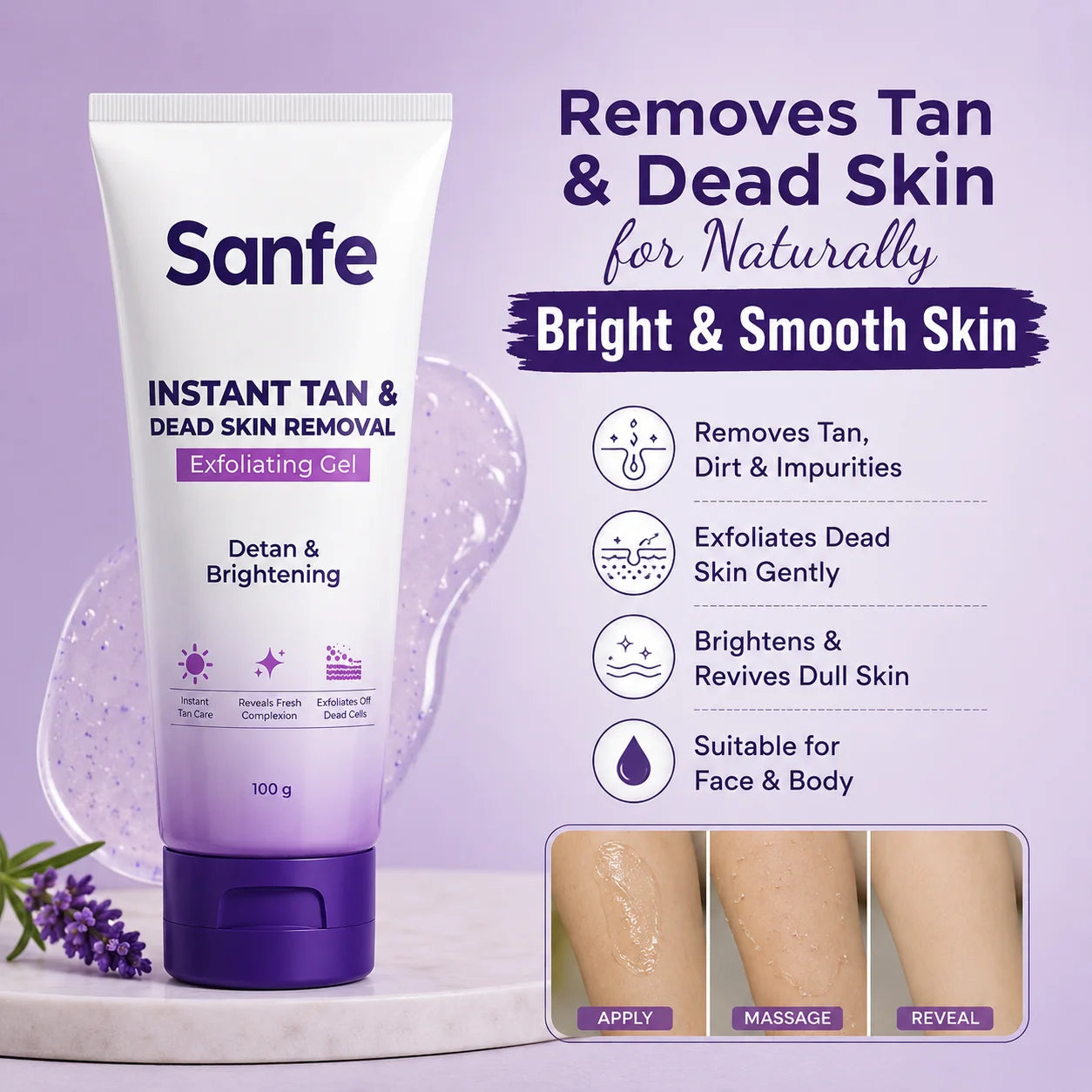 Sanfe Instant Tan & Dead Skin Removal Gel Pakistan | Exfoliating Gel for Face & Body