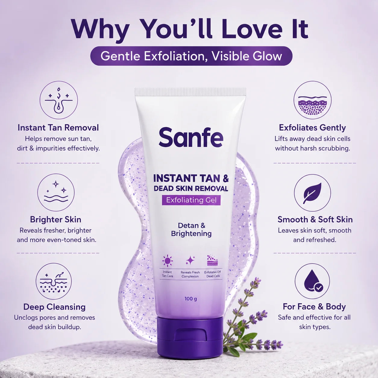 Sanfe Instant Tan & Dead Skin Removal Gel Pakistan | Exfoliating Gel for Face & Body