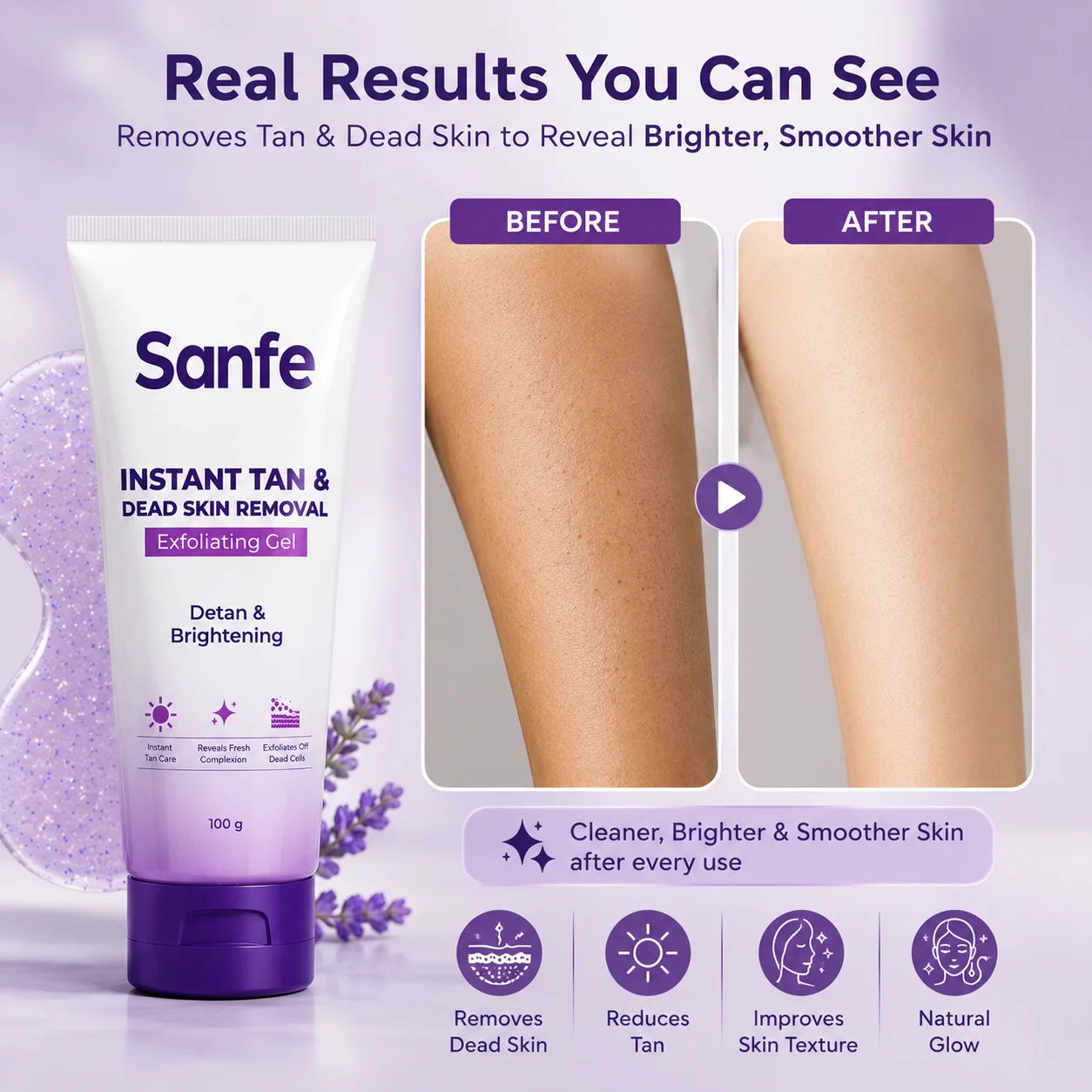 Sanfe Instant Tan & Dead Skin Removal Gel Pakistan | Exfoliating Gel for Face & Body