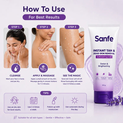 Sanfe Instant Tan & Dead Skin Removal Gel Pakistan | Exfoliating Gel for Face & Body
