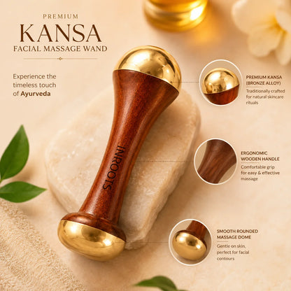 Kansa Wand Facial Massager – Ayurvedic Bronze & Wood Face Tool | INROOTS