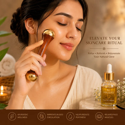 Kansa Wand Facial Massager – Ayurvedic Bronze & Wood Face Tool | INROOTS