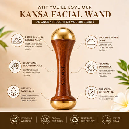 Kansa Wand Facial Massager – Ayurvedic Bronze & Wood Face Tool | INROOTS