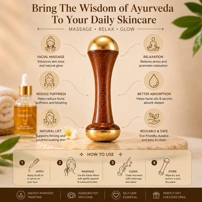 Kansa Wand Facial Massager – Ayurvedic Bronze & Wood Face Tool | INROOTS