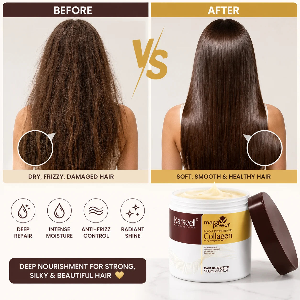 Karseell Maca Power Collagen Hair Mask 500ml – Deep Repair for Dry & Damaged Hair