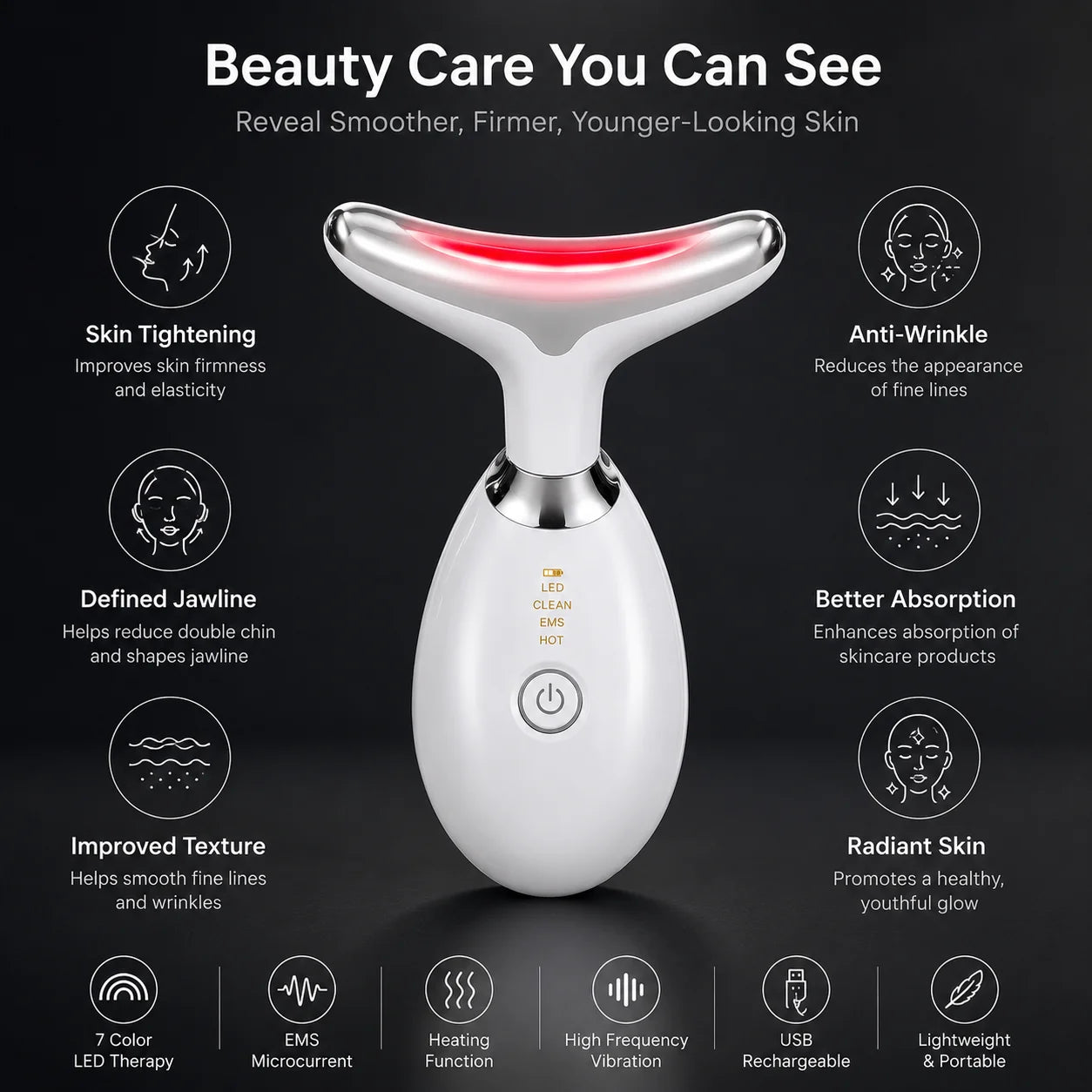 ES-1081 LED Neck & Face Massager in Pakistan | Anti Wrinkle Skin Tightening Device