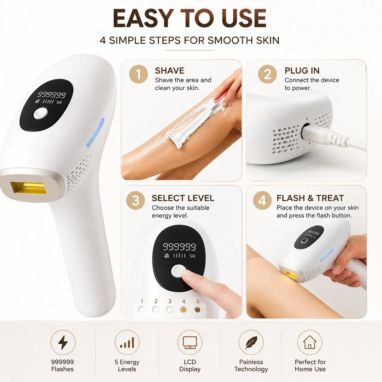 Professional IPL Hair Removal Device – Permanent Laser Hair Removal Machine | 999999 Flashes